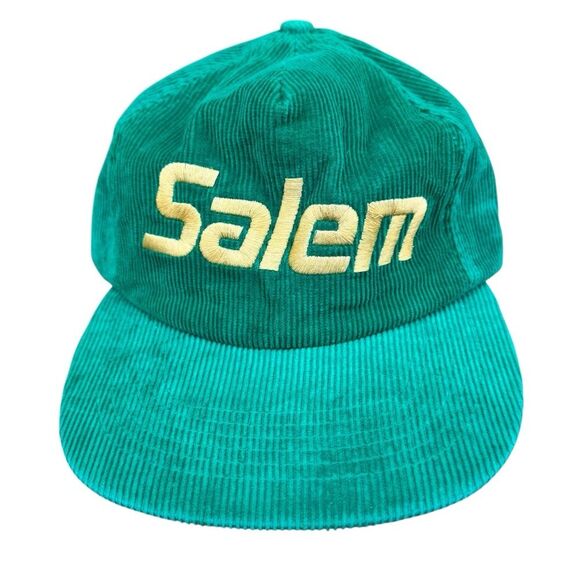 Vintage 80s 90s Salem Cigarettes Green Corduroy Hat Cap Adjustable Snapback - Picture 1 of 3